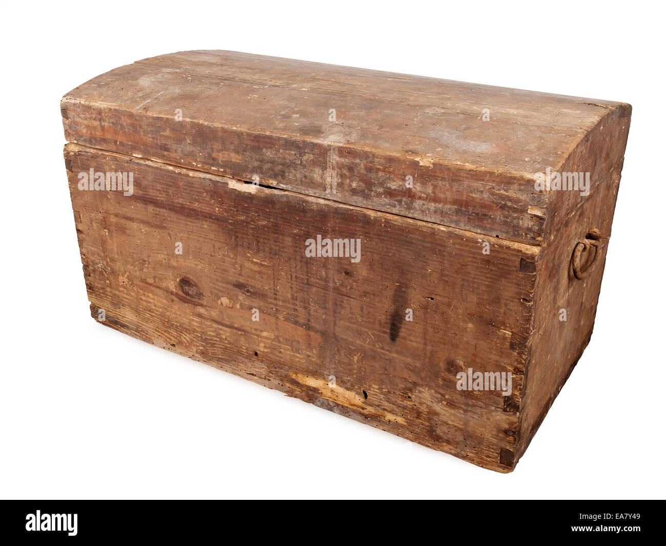 ancient wooden treasure chest isolated on white background, studio shot Stock Photo