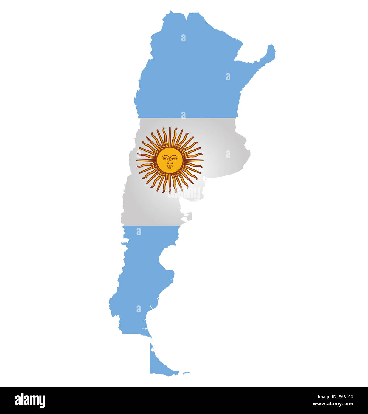 Flag of the Argentine Republic overlaid on detailed outline map isolated on white background Stock Photo