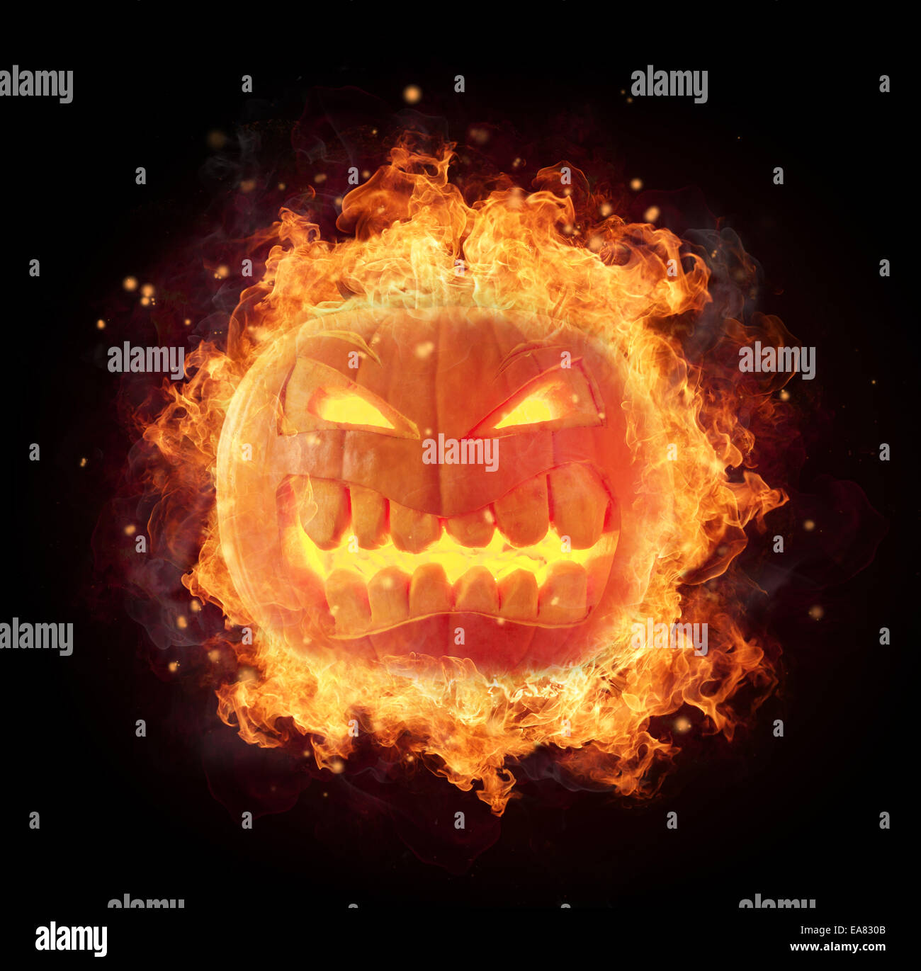 Halloween pumpkin with fire flames isolated on black background Stock ...