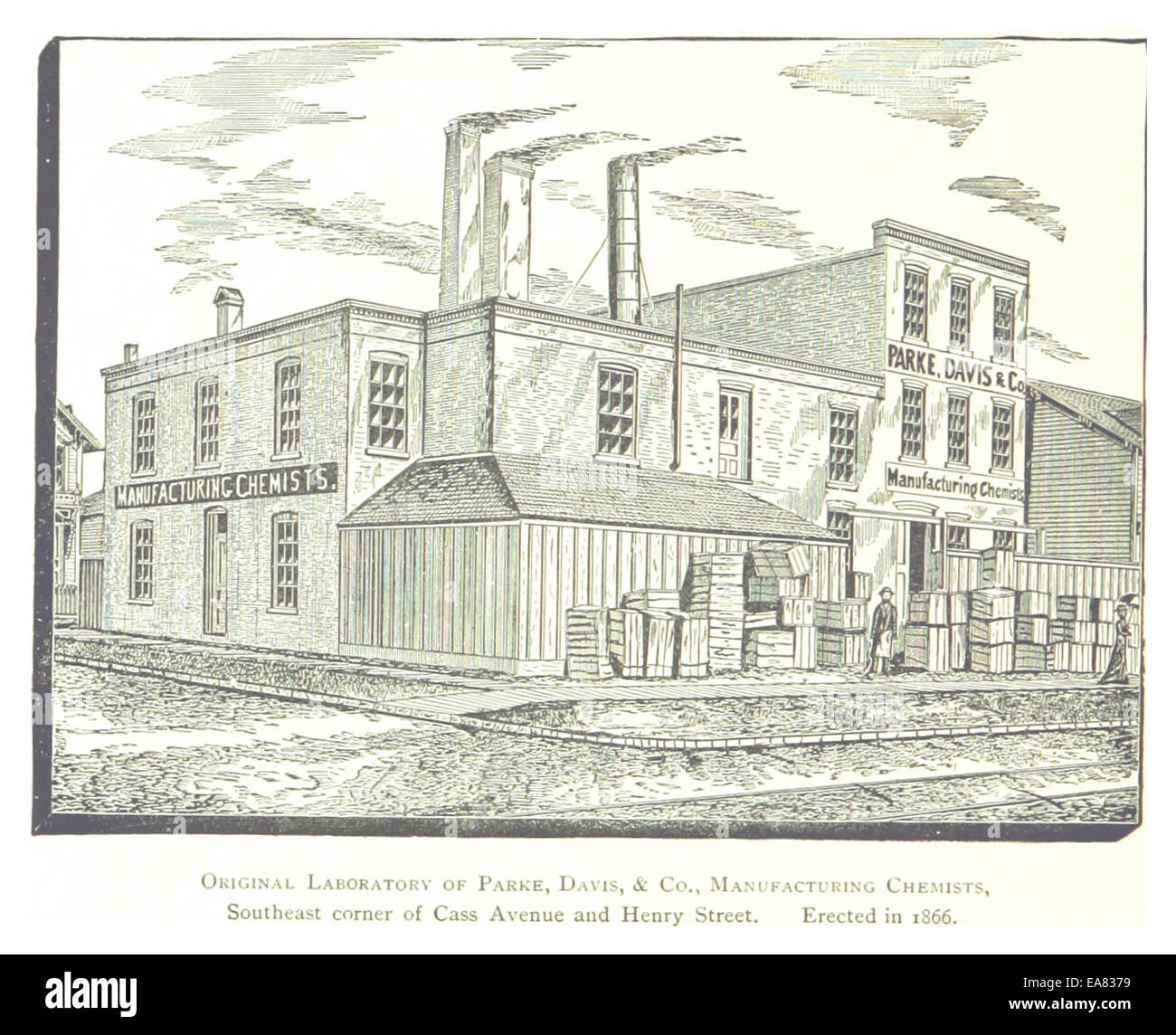 This 1884 illustration by Farmer shows the original laboratory of Parke ...