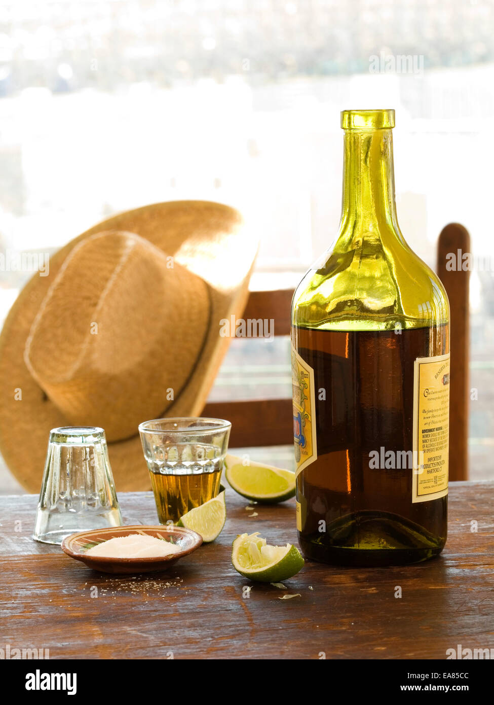 Bottle and glass of Tequila Stock Photo Alamy