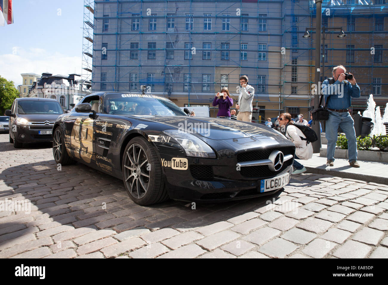 Tallinn, Estonia - May 21, 2013: Gumball 3000 (15th anniversary event) Mercedes sports car at the streets of old town of Tallinn Stock Photo
