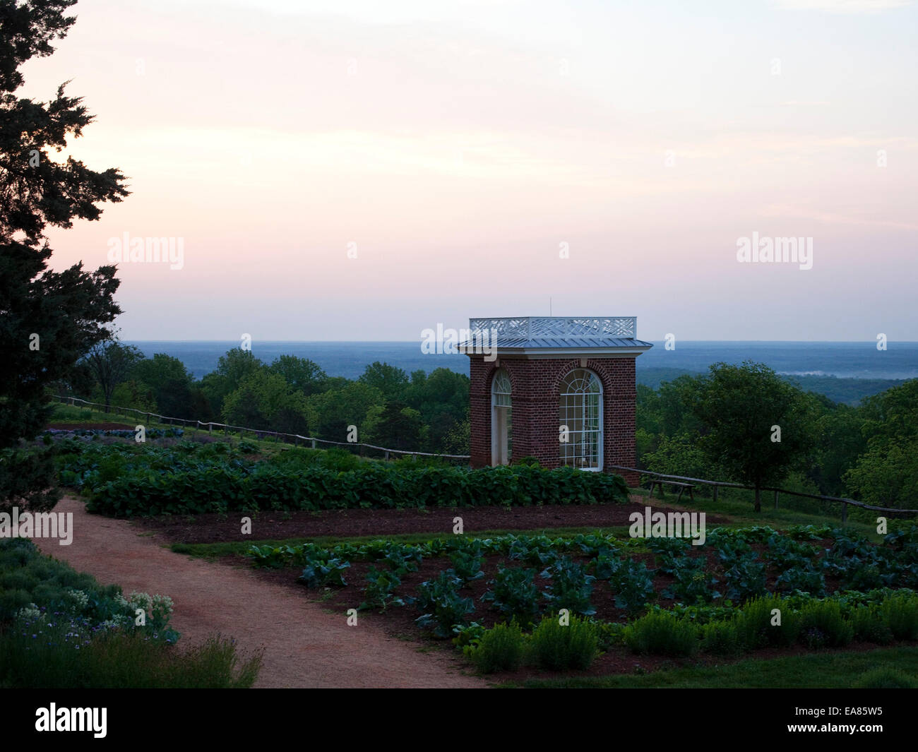 Thomas Jefferson's garden and The Garden Pavilion at Monticello Stock Photo