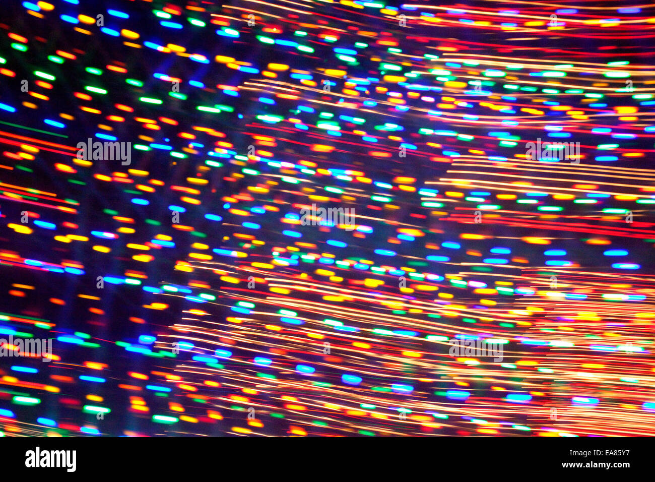 Streak of colored lights from Christmas Holiday Lights. Stock Photo