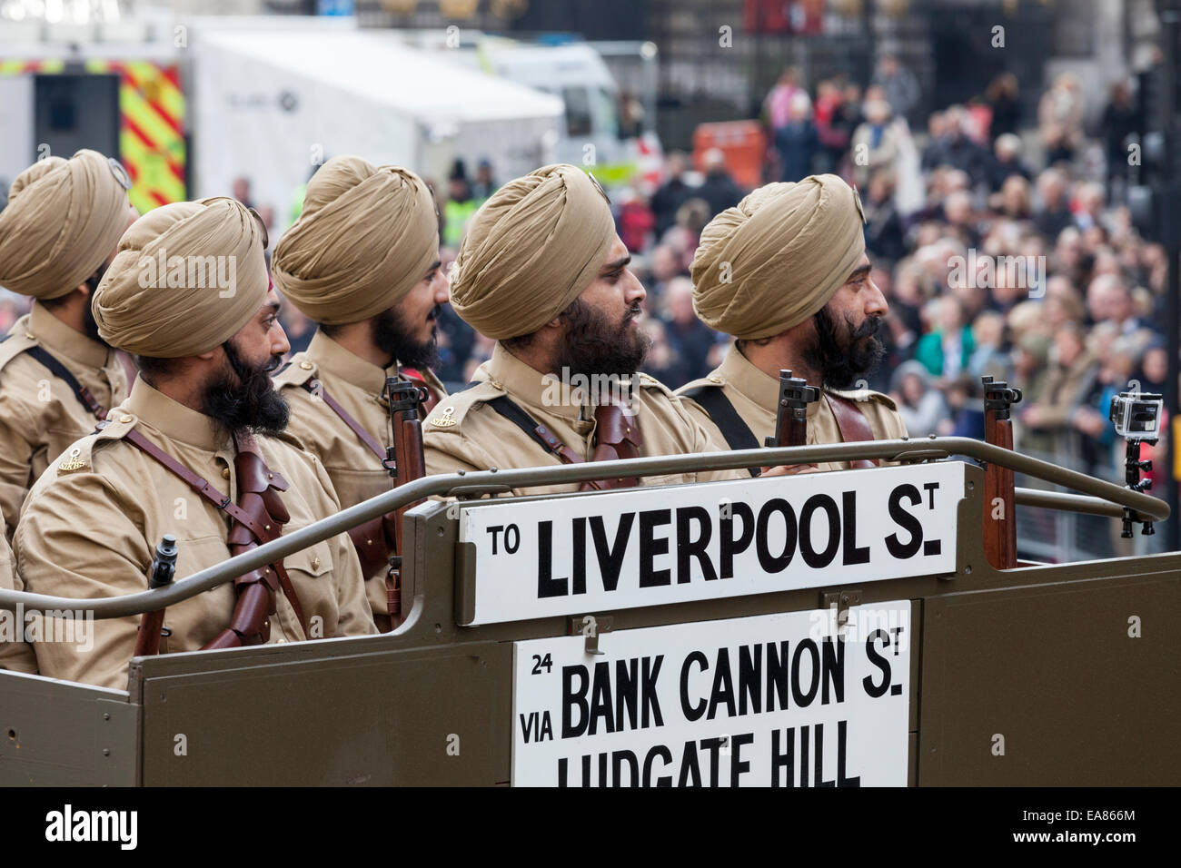 8th November 2014, Lord Mayor's Show, City of London, London, UK.  Members of the 15th Sikh Ludhiana Regiment take part in the procession. The Lord Mayor's Show is the oldest civil procession in the world, it celebrates the start of a one-year term for the new Mayor of the City of London. Stock Photo
