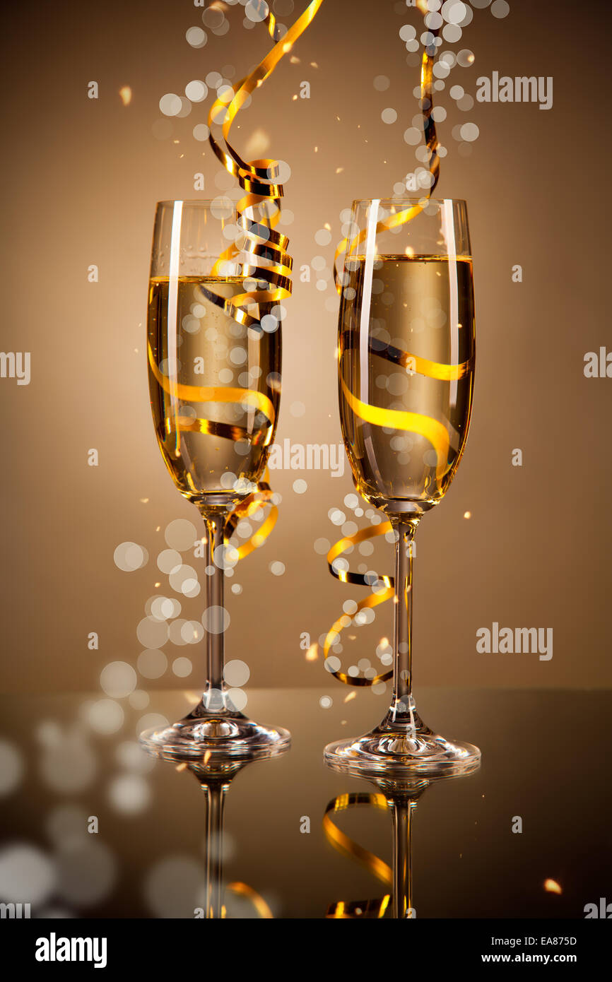 Glasses of champagne with ribbons Stock Photo Alamy