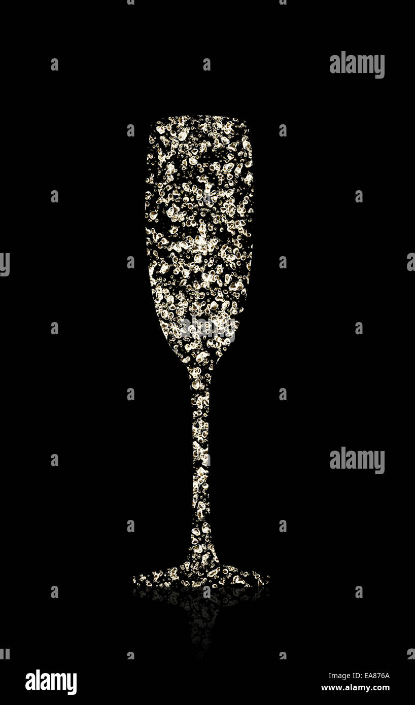 Glass of champagne made of bubbles, isolated on black background Stock Photo