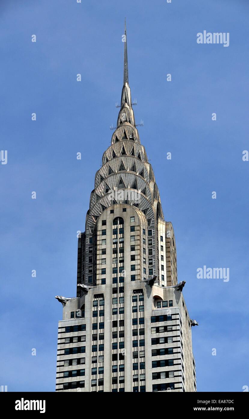 NYC:  Tiered art deco spire of the landmark 1931 Chrysler Building on East 42nd Street Stock Photo