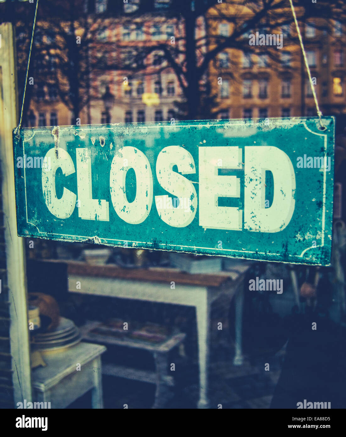Vintage Closed Sign In Boutique Store Stock Photo