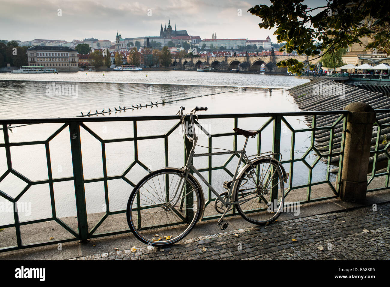 View towards Novotny Footbridge and Charles Bridge, Prague, Czech Republic Stock Photo