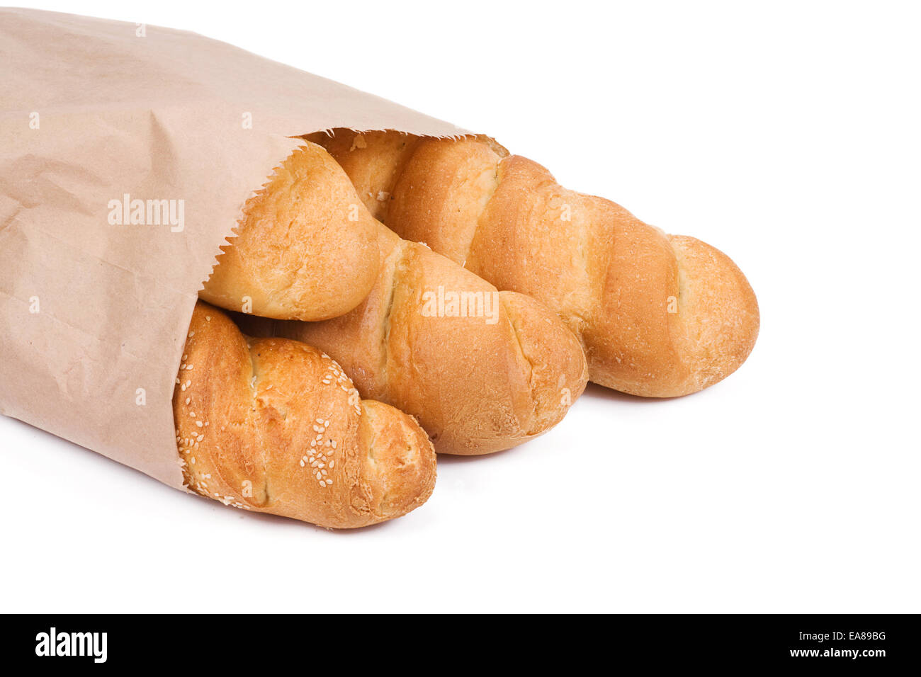 bread in paper packet on white Stock Photo Alamy