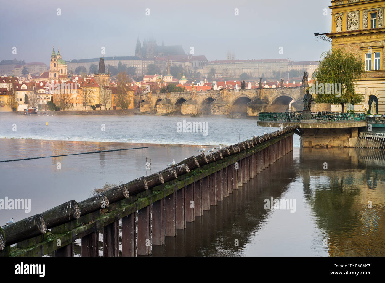 View towards Novotny Footbridge and Charles Bridge, Prague, Czech Republic Stock Photo