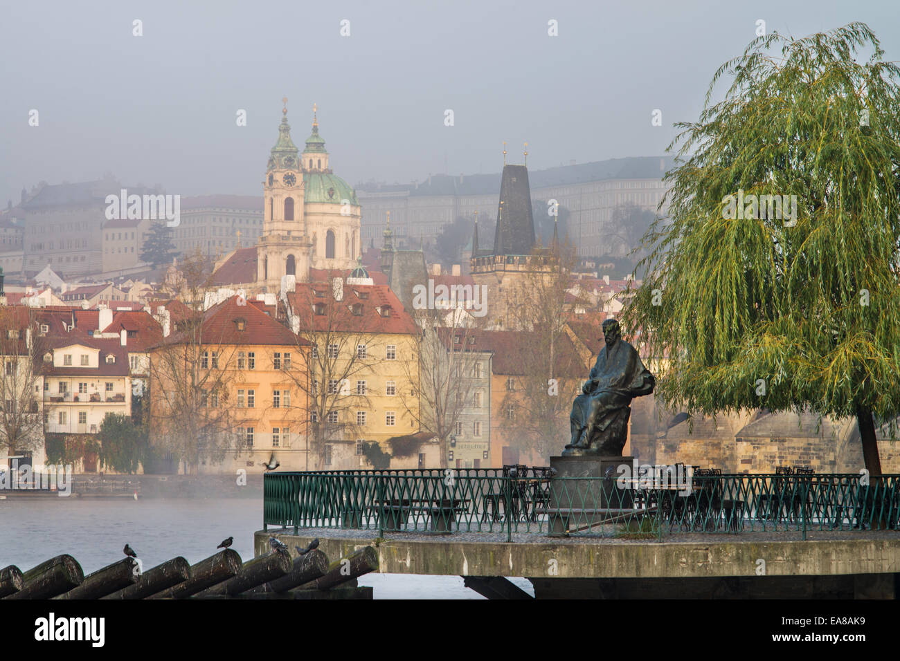 View towards Novotny Footbridge and Charles Bridge, Prague, Czech Republic Stock Photo