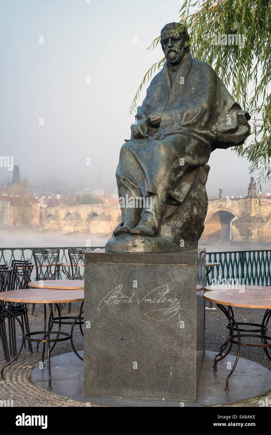 View towards Novotny Footbridge and Charles Bridge, Prague, Czech Republic Stock Photo