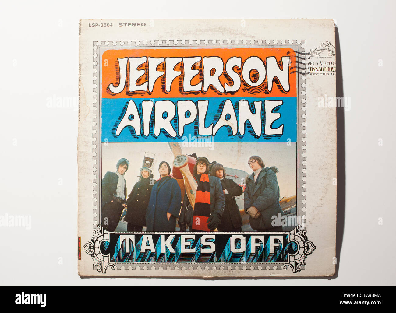 Vintage record album cover Jefferson Airplane Takes Off, released in 1966. Stock Photo