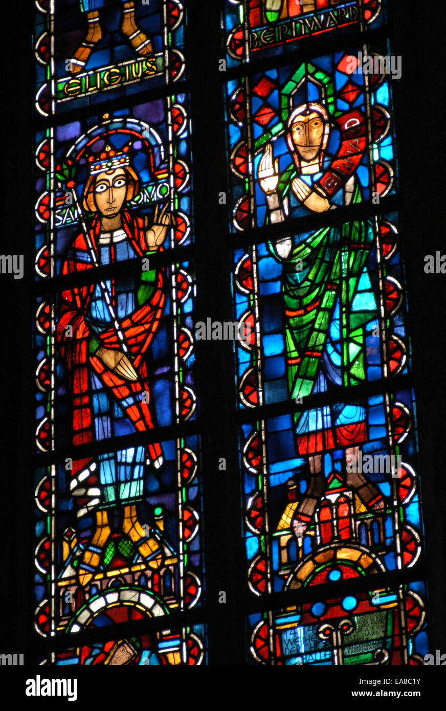Stained glass window in Aachen Cathedral, North Rhine-Westphalia, Germany. Stock Photo