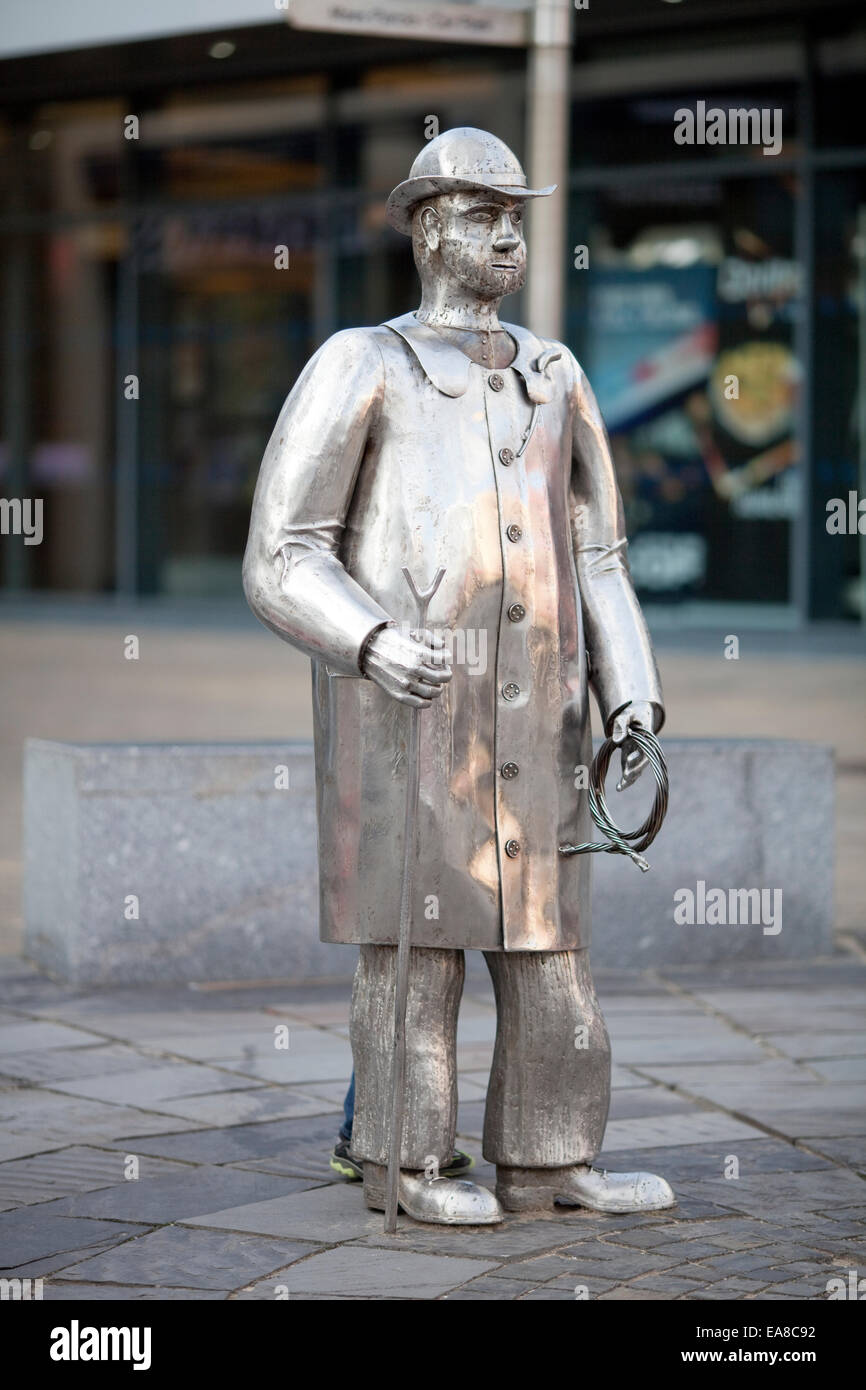 The metal farm sculptures called The Drover in Carmarthen town centre, Carmarthenshire, Wales.  This is a landmark in Carmarthen Stock Photo