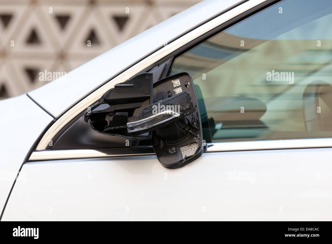 Broken car driver side view mirror - USA Stock Photo