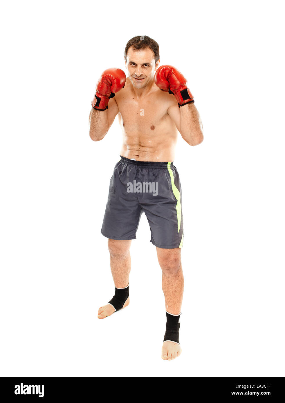Kickbox or muay thai fighter in guard stance isolated on white background  Stock Photo - Alamy