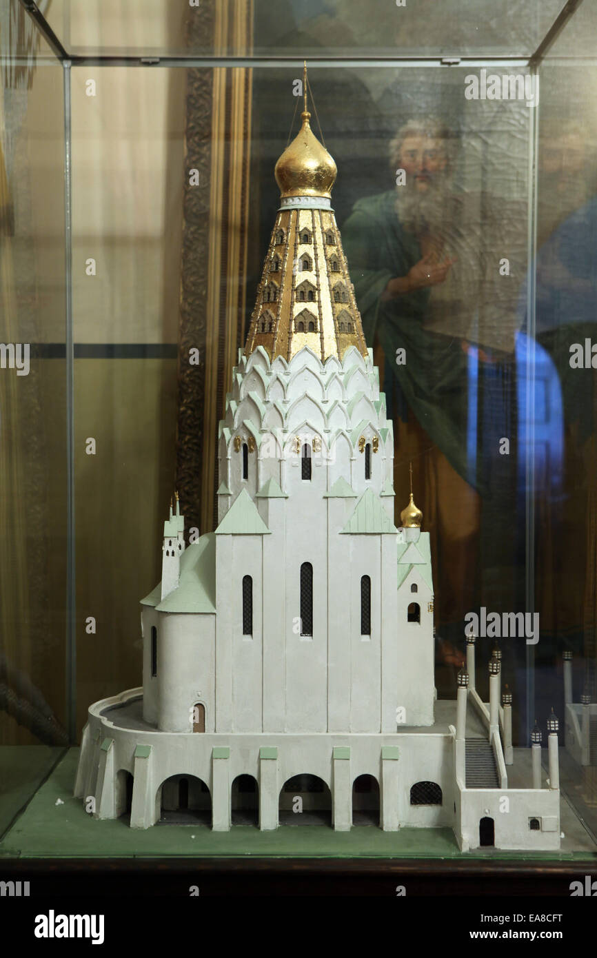 Scale model of the Russian Memorial Church designed by Russian architect Vladimir Pokrovsky in Leipzig, Saxony, Germany. Stock Photo