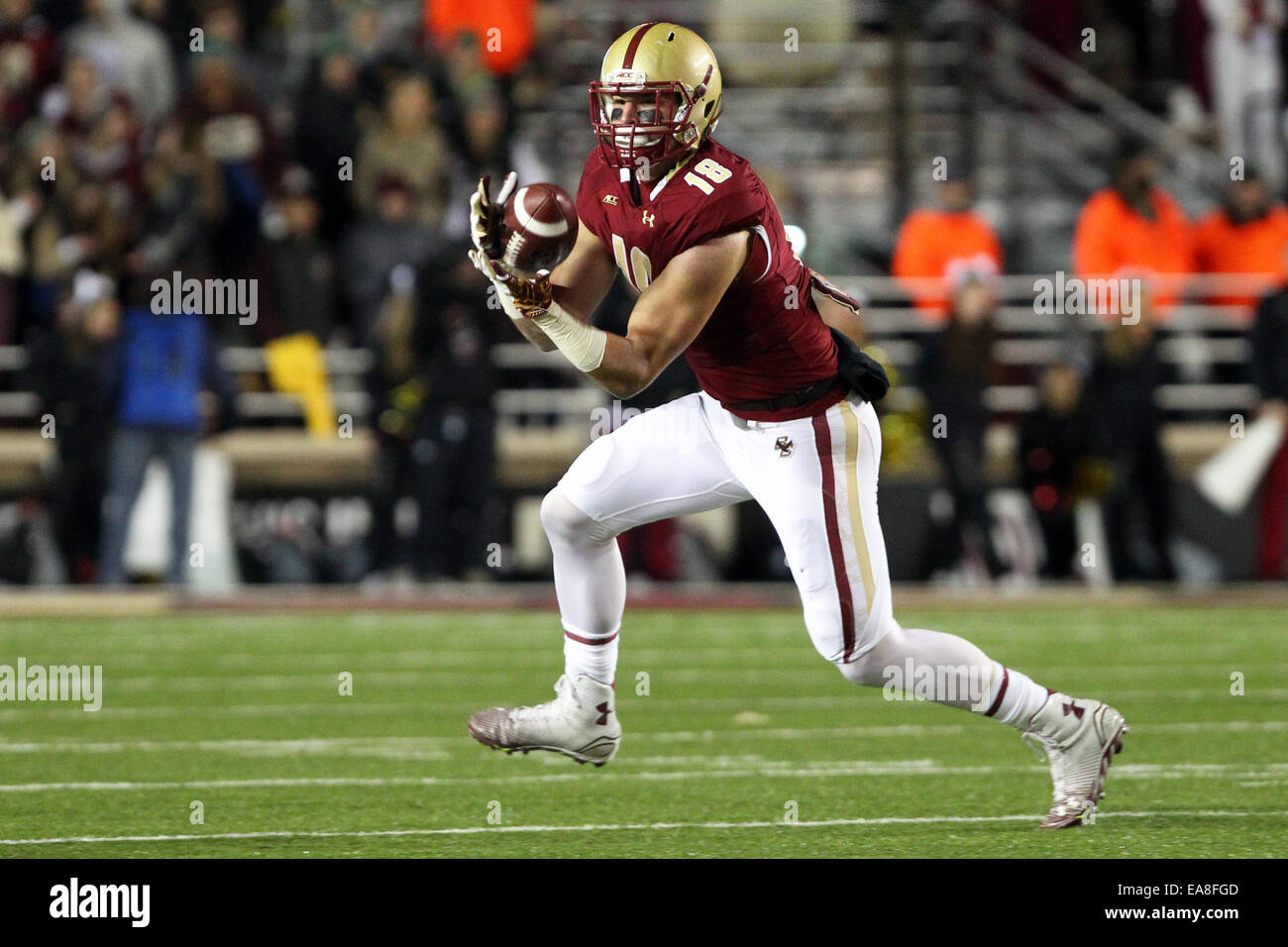 November 8, 2014: A general view of Louisville Cardinals' football tights  during the NCAA football game between the Boston College Eagles and Louisville  Cardinals at Alumni Stadium. Louisville defeated Boston College 38-19.