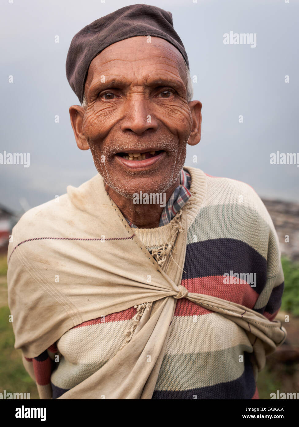 Elderly Gurung man, Nepal Stock Photo