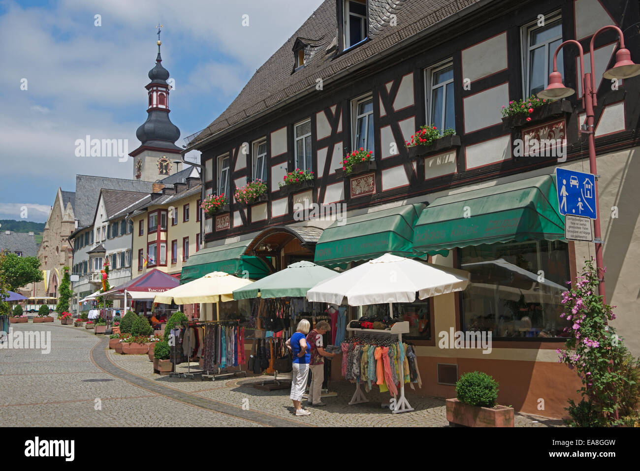 Old town centre with shops Rudesheim Germany Stock Photo