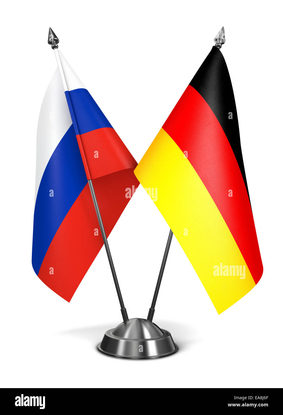 Russia and Federal Republic of Germany - Miniature Flags Isolated on White Background. Stock Photo