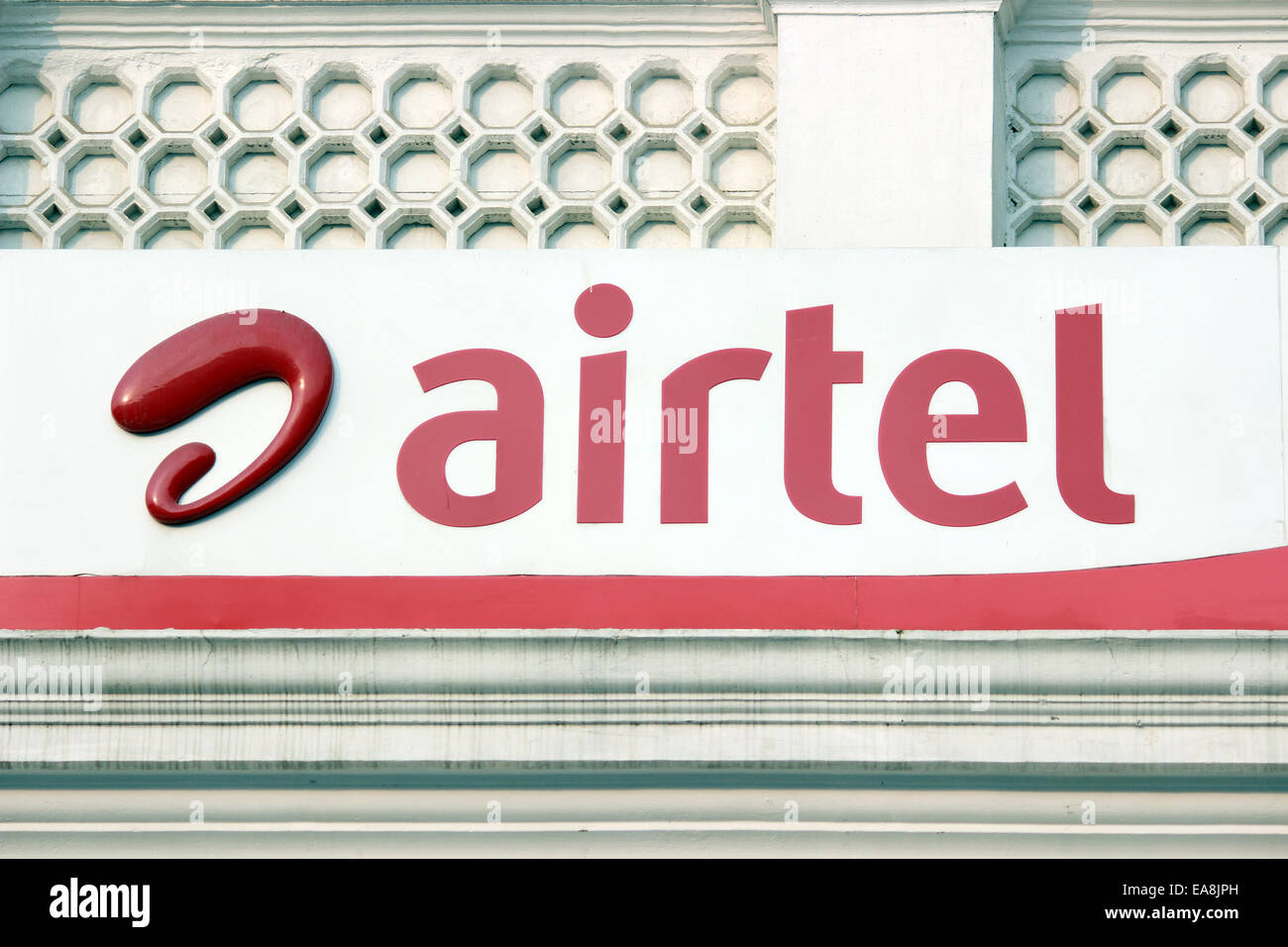Airtel, sim card, sim card company, airtel logo, connaught place, New Delhi, India. Stock Photo