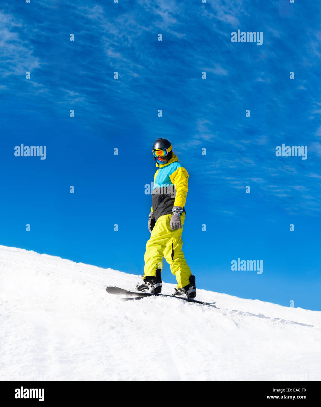 Premium Photo  Freeride snowboarder sliding down the mountain slope