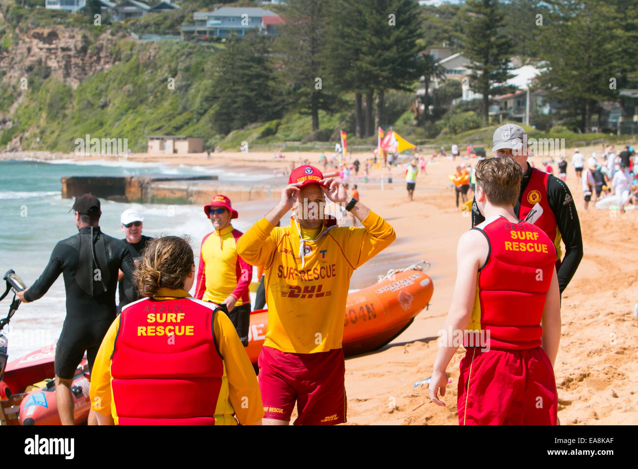 surf life saving lifeguards and water safety personnel on newport beach