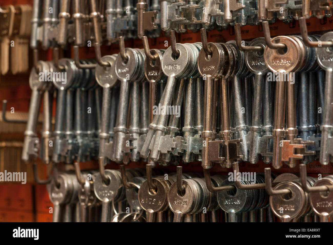 Blank keys hanging in a locksmith's shop Stock Photo Alamy