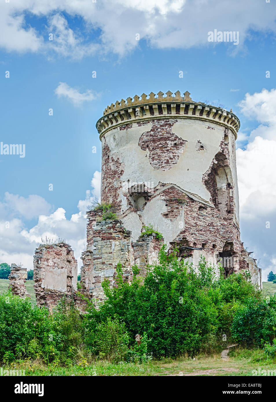 Ruins of old medieval tower in central Europe Stock Photo