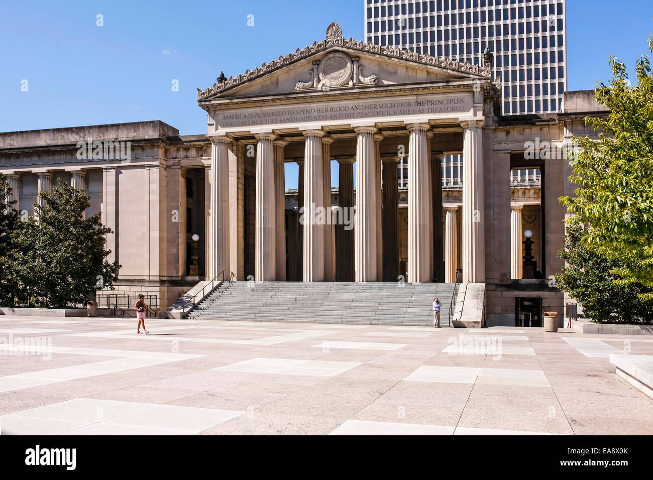 Grand entrance portico to the War Memorial Offices and Auditorium in the Legislative Plaza in Nashville TN Stock Photo