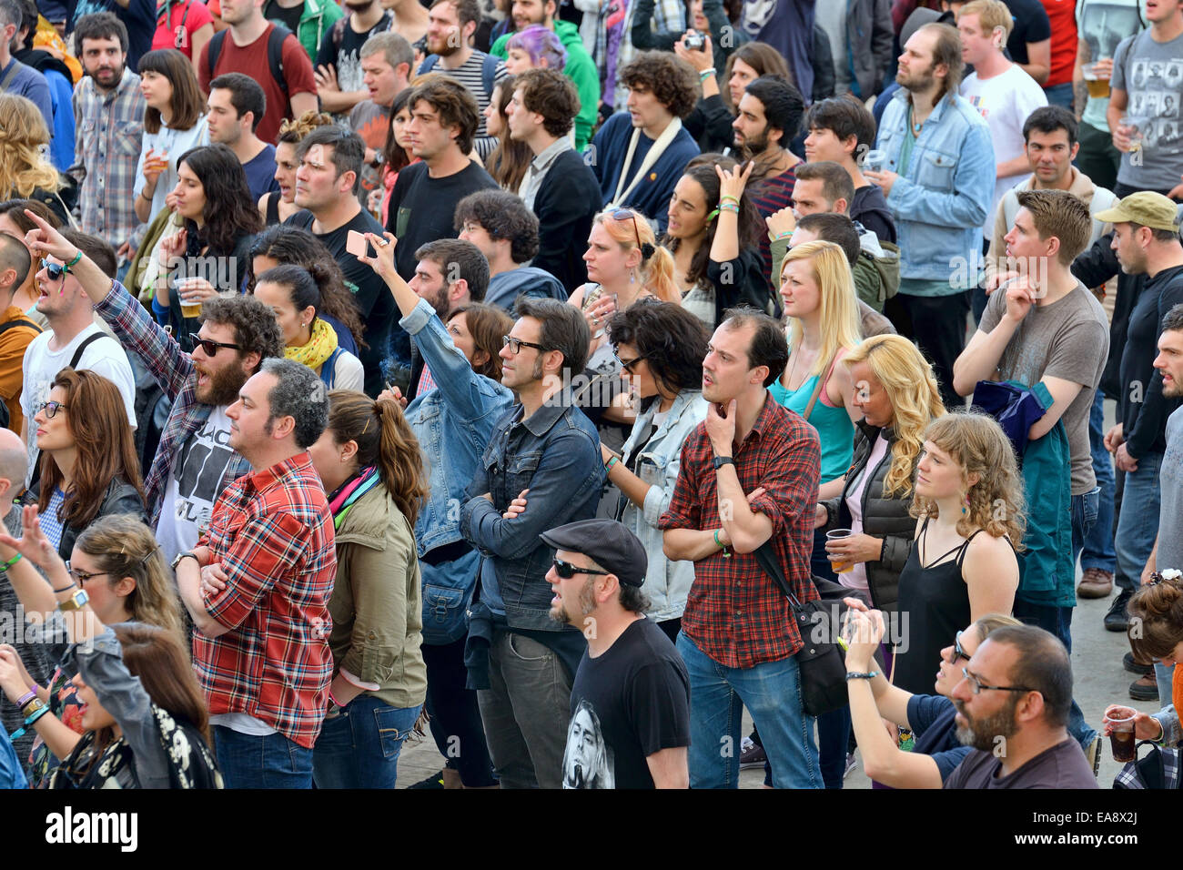 BARCELONA - MAY 30: People from the audience watching a concert at Heineken Primavera Sound 2014 Festival (PS14). Stock Photo