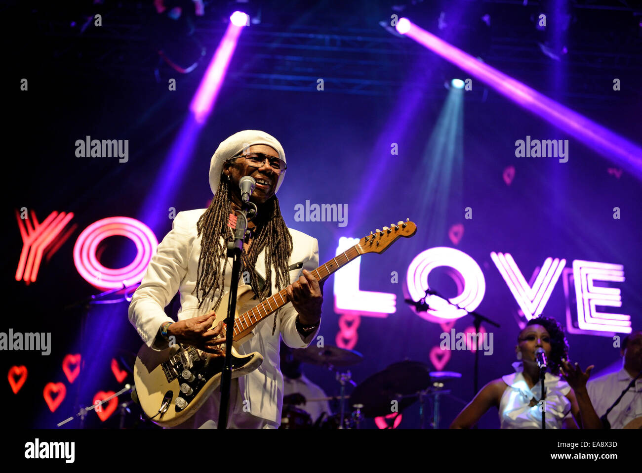 BARCELONA - JUN 14: Chic featuring Nile Rodgers (band) performs at Sonar Festival on June 14, 2014 in Barcelona, Spain. Stock Photo