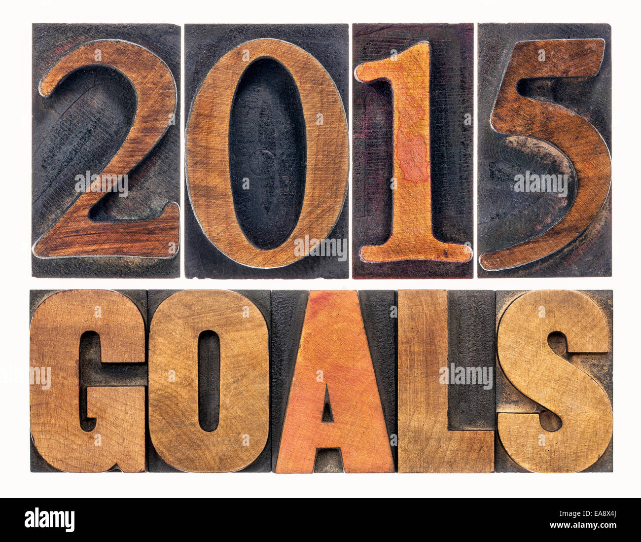 2015 goals - New Year resolution concept - isolated text in vintage letterpress wood type blocks Stock Photo