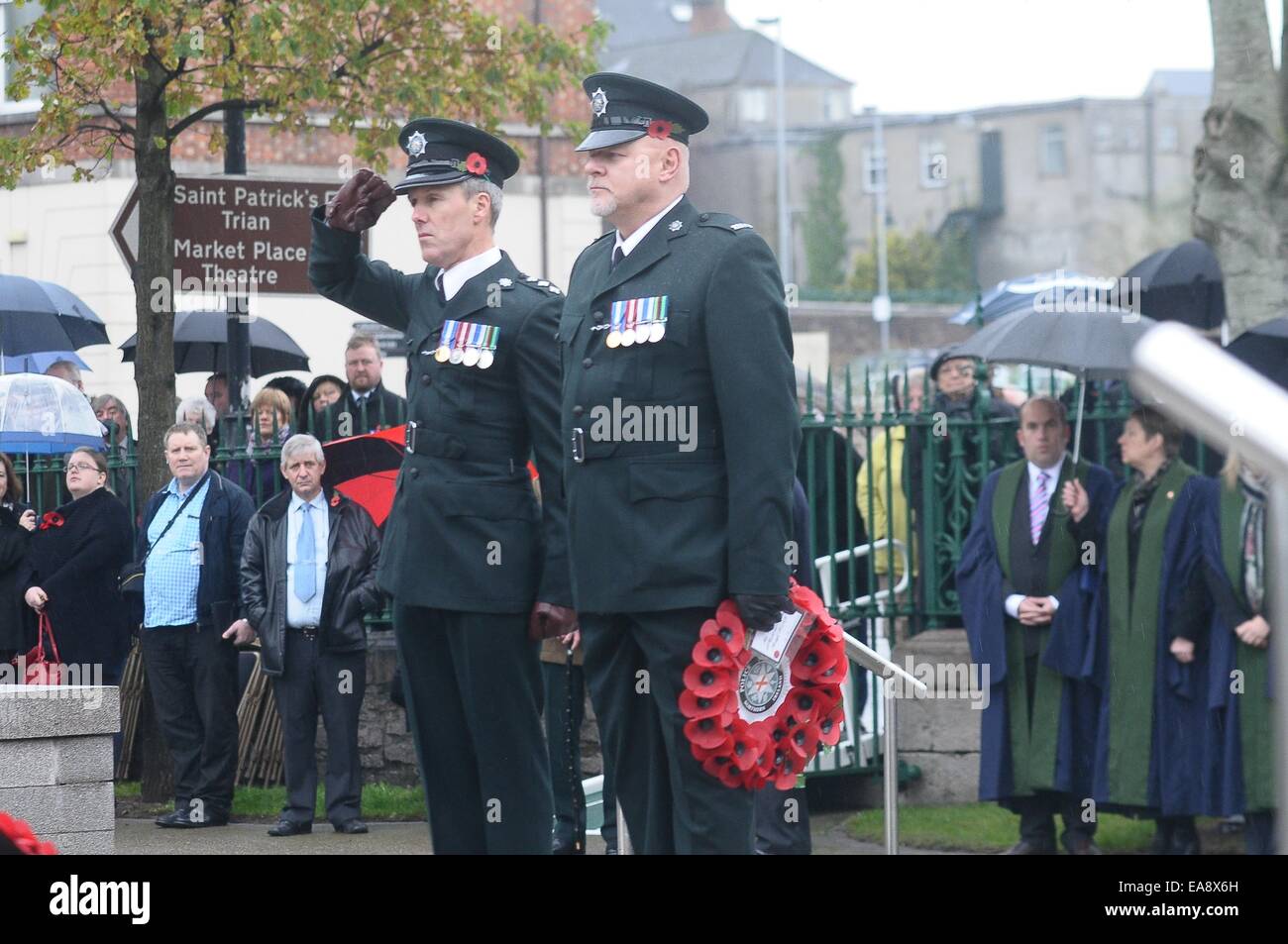 Chief Inspector Ian Campbell and Sgt Alan Beattie, PSNI  Remembrance Sunday The Mall, Armagh  9 November 2014 Credit: LiamMcArdle.com Stock Photo