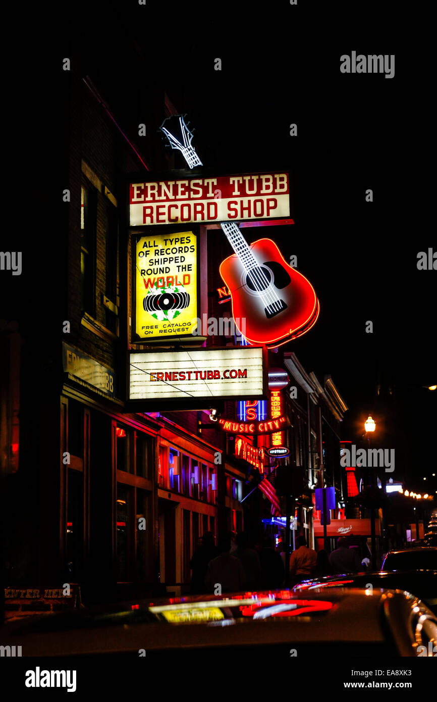 Ernest Tubb Record Shop overhead neon sign at night on Broadway in  Nashville Tennessee Stock Photo - Alamy