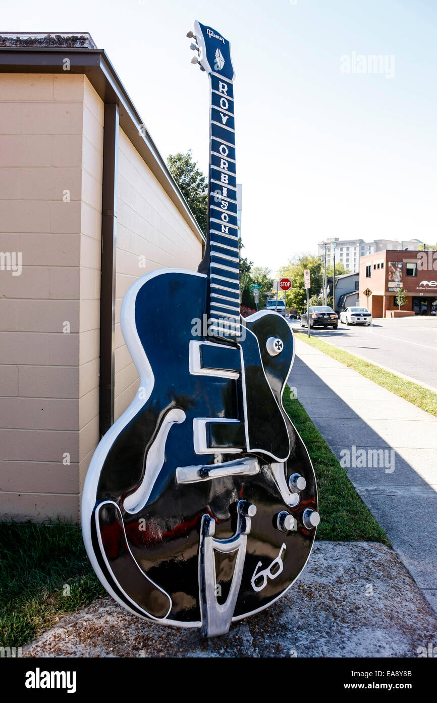 Guitar shaped sculptures outside the RCA Studio B building on Music Row in Nashville TN Stock Photo