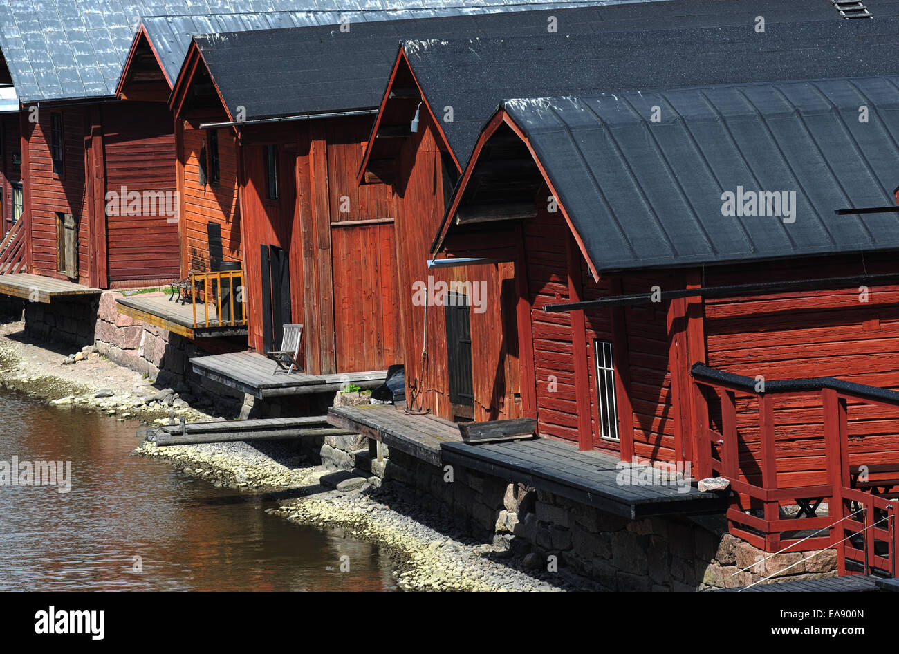 wooden barns near the river in the old town of Porvoo, Finland, Europe Stock Photo