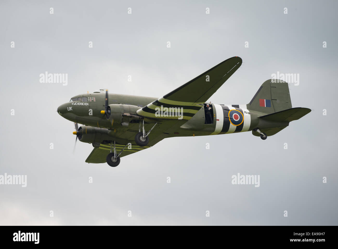 Cosford, UK - 8 June 2014: Veteran  Douglas DC3, displaying at the RAF Cosford Airshow. Stock Photo