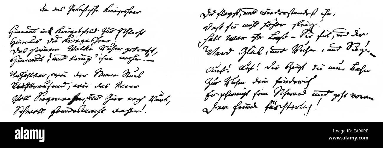 Historic manuscript, a war song of Johann Wilhelm Ludwig Gleim, 1719 - 1803, a German poet of the Enlightenment, Historische Han Stock Photo