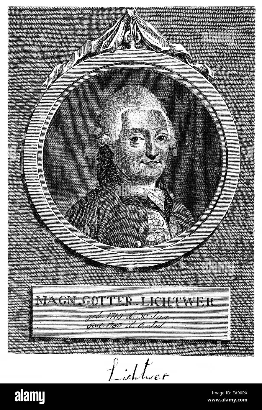 Magnus Gottfried Lichtwer the Younger, 1719 - 1783, a German lawyer and fabulist of the Age of Enlightenment, 1770, Portait von Stock Photo