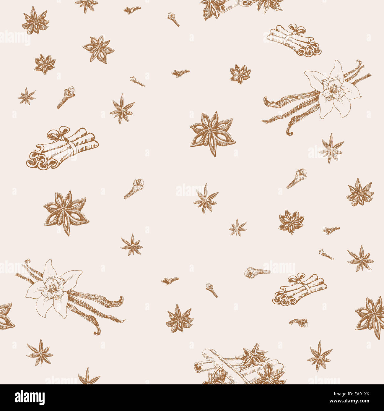Seamless pattern with spices. Hand drawn graphic Stock Photo - Alamy