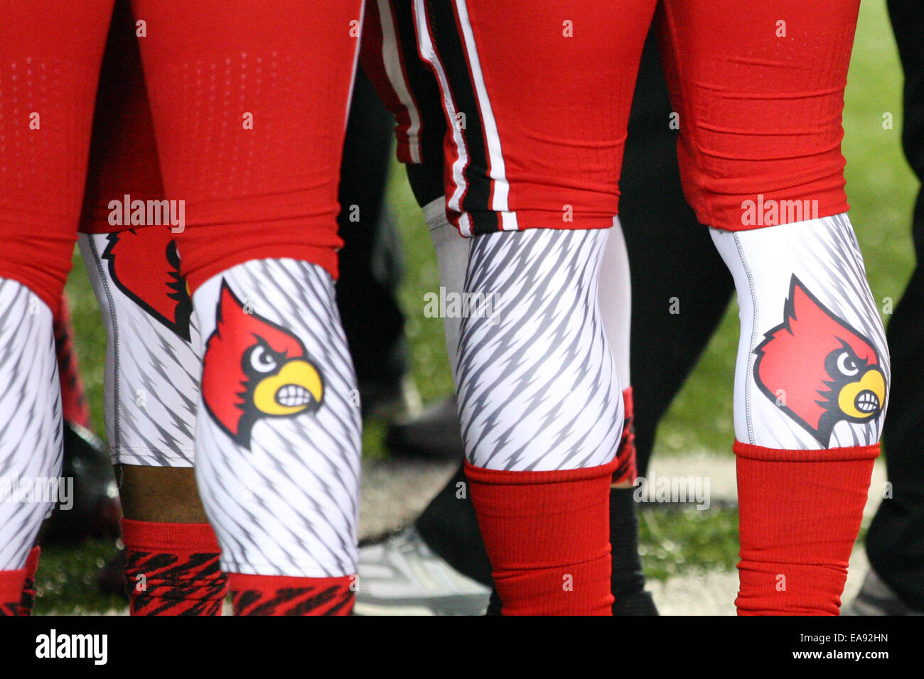 November 8, 2014: A general view of Louisville Cardinals' football tights  during the NCAA football game between the Boston College Eagles and Louisville  Cardinals at Alumni Stadium. Louisville defeated Boston College 38-19.