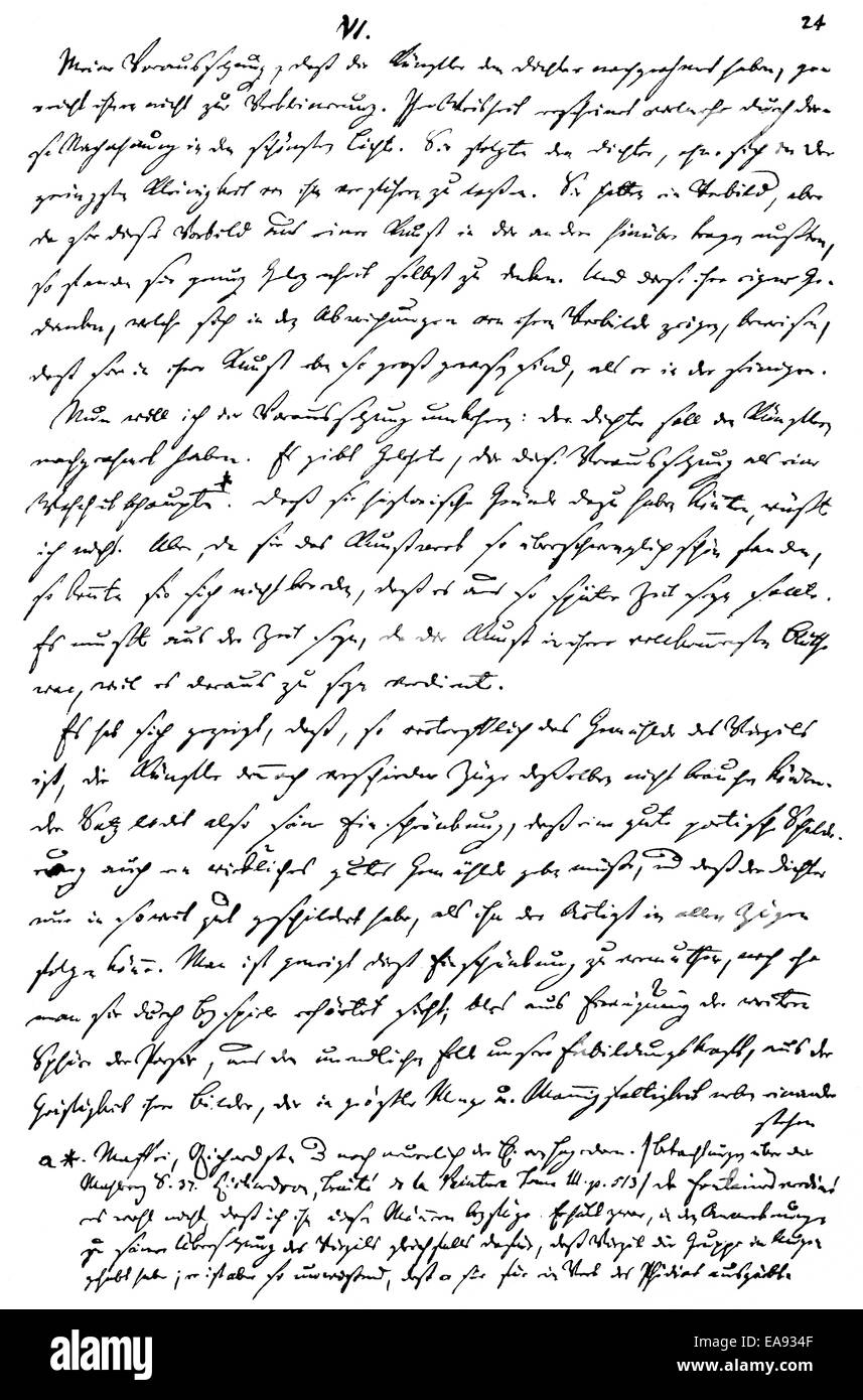 handwritten  page of Laocoon by Gotthold Ephraim Lessing, 1729 - 1781, a poet of the German Enlightenment, Historische Handschri Stock Photo