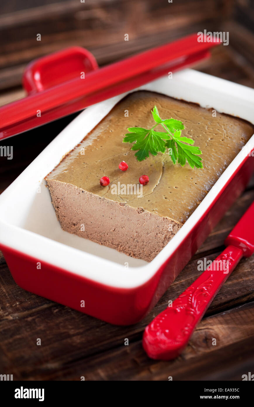 Chicken liver pate in terrine form Stock Photo Alamy