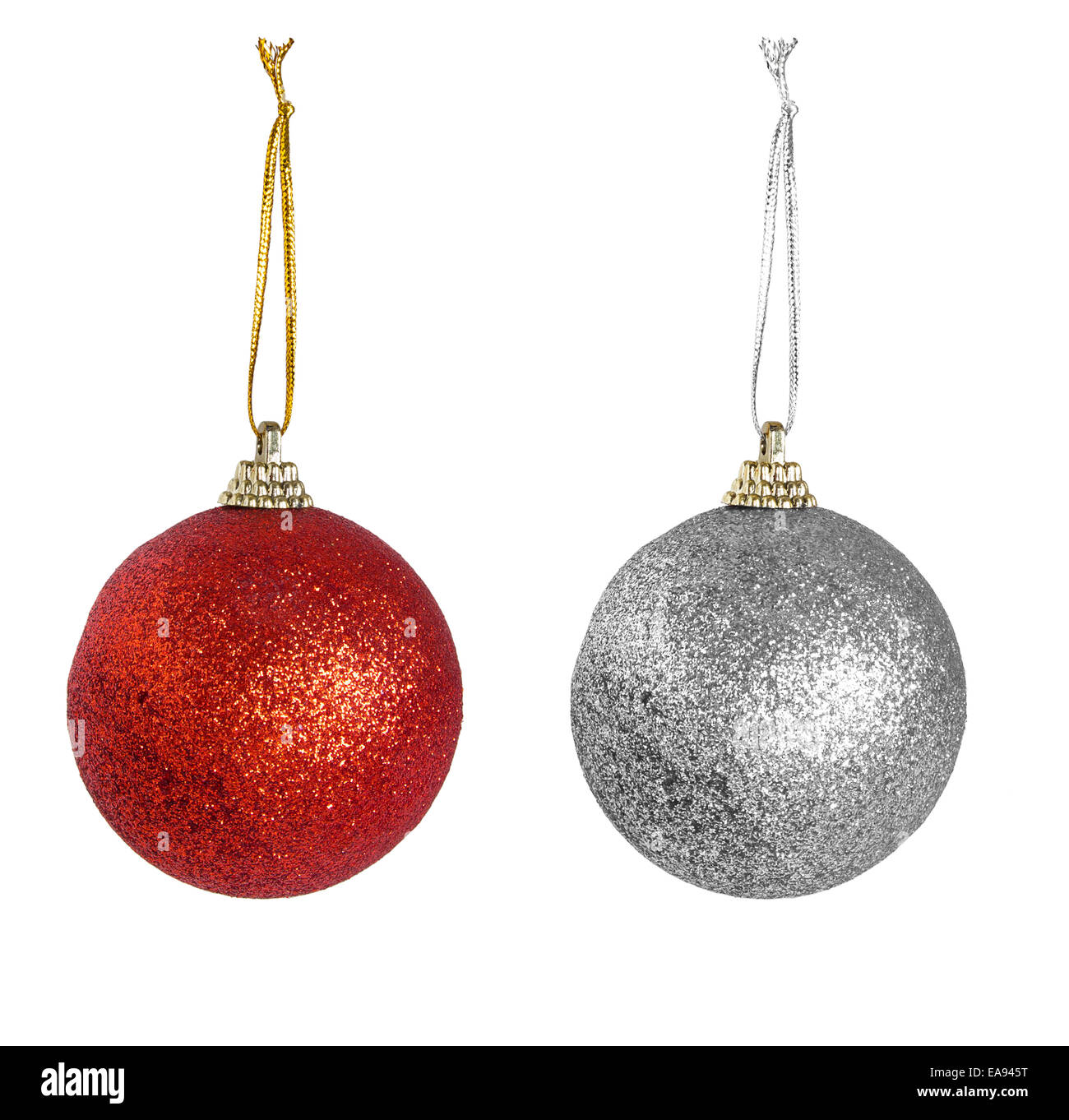 Red and silver Christmas baubles Stock Photo