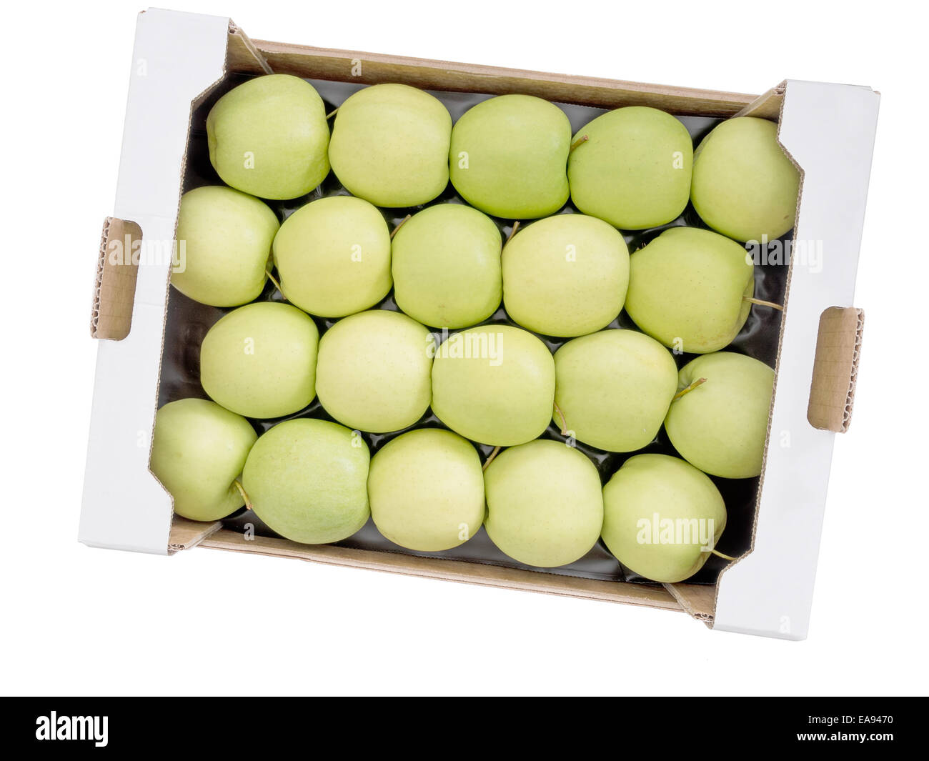 Box of Golden Delicious apples, isolated Stock Photo Alamy